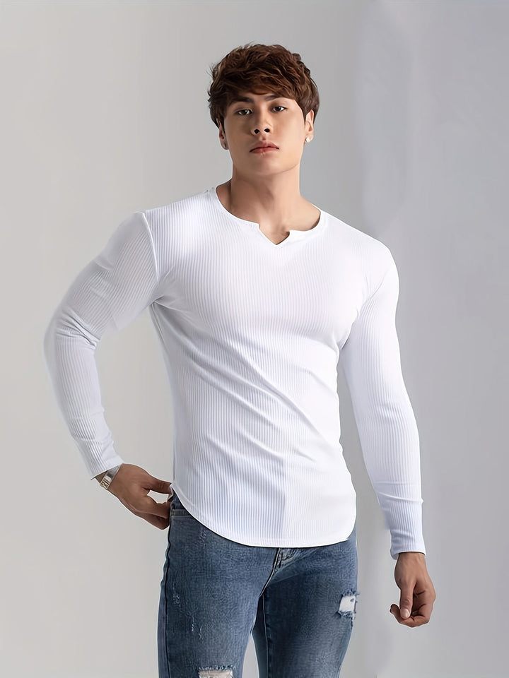 Heren T-shirt | V-hals & Lange Mouwen | Hoge Stretch & Comfort | Casual