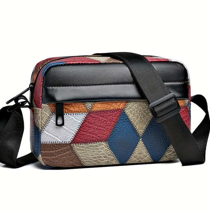 Heren Schoudertas | Luxe Crossbody | Patchwork Ruitdesign | Zacht PU-leer