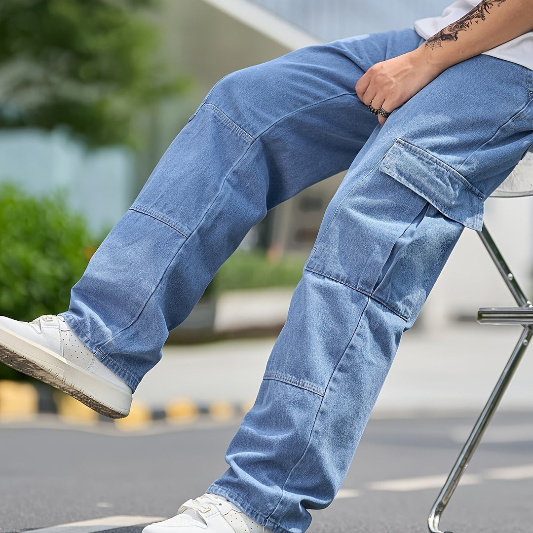 Heren Cargo Denim Broek | Losse Pasvorm & Meerdere Zakken | Effen Kleur | Casual & Outdoor