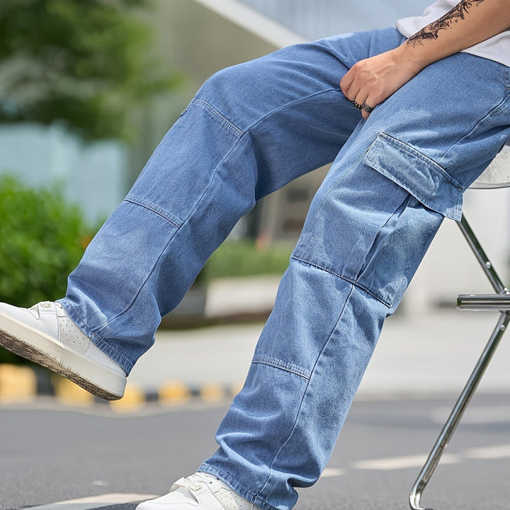 Heren Cargo Denim Broek | Losse Pasvorm & Meerdere Zakken | Effen Kleur | Casual & Outdoor