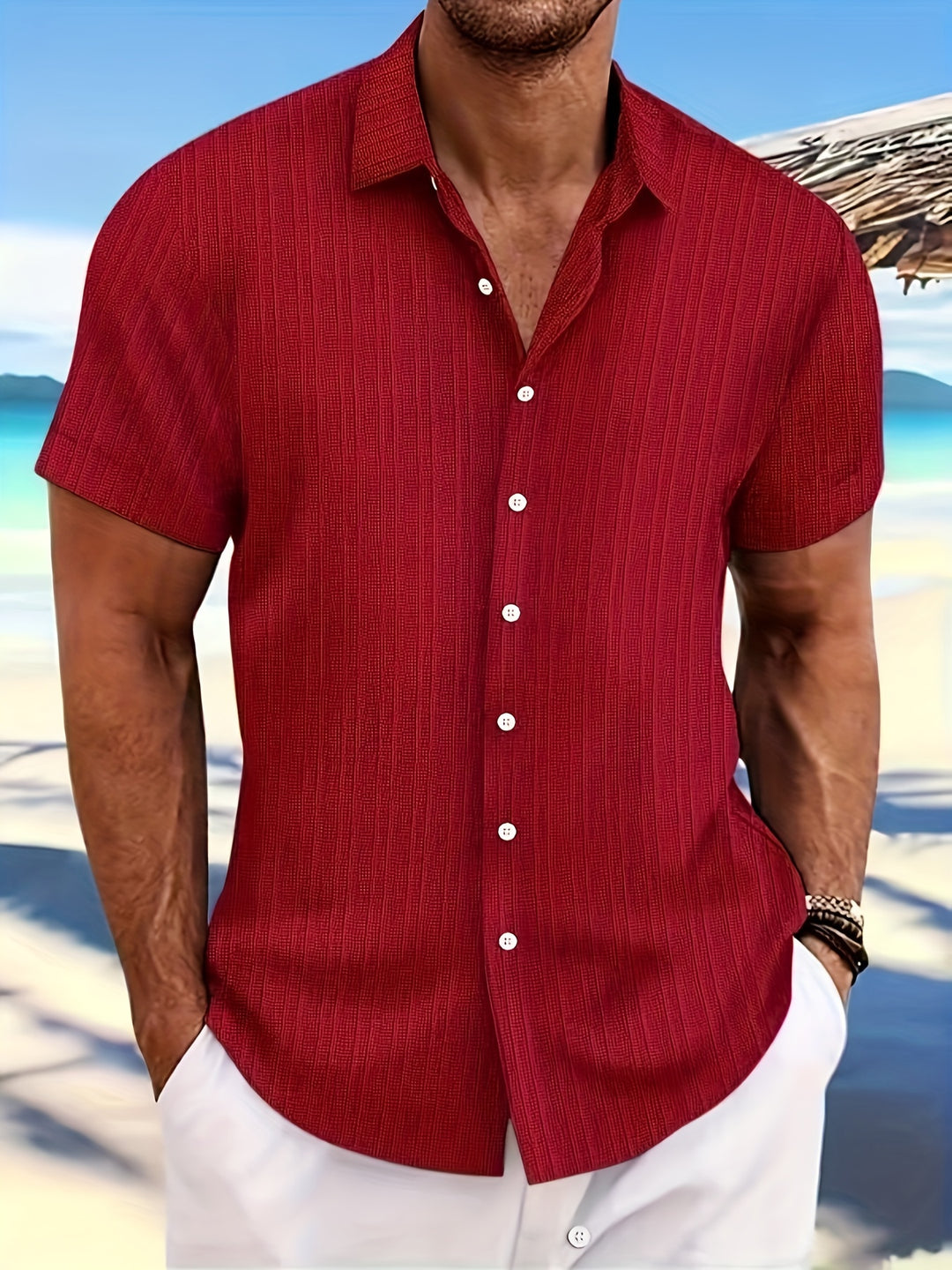 Heren Overhemd | Geweven Effen Design | Gesteven Kraag & Knoopsluiting | Casual Zomerstijl