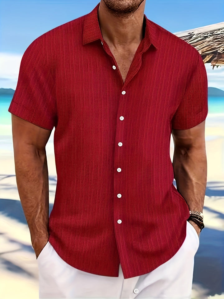 Heren Overhemd | Geweven Effen Design | Gesteven Kraag & Knoopsluiting | Casual Zomerstijl