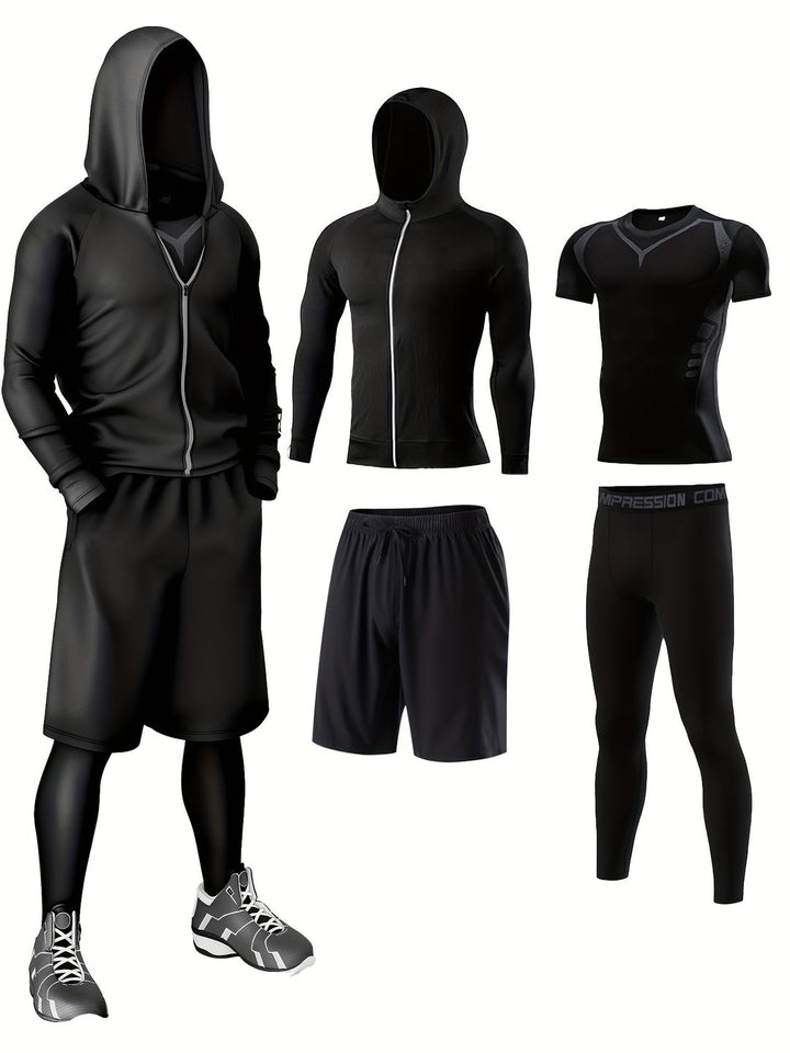 Heren Sportkledingset 4-Delig | Ademend & Sneldrogend | Skinny Fit | Effen Kleur