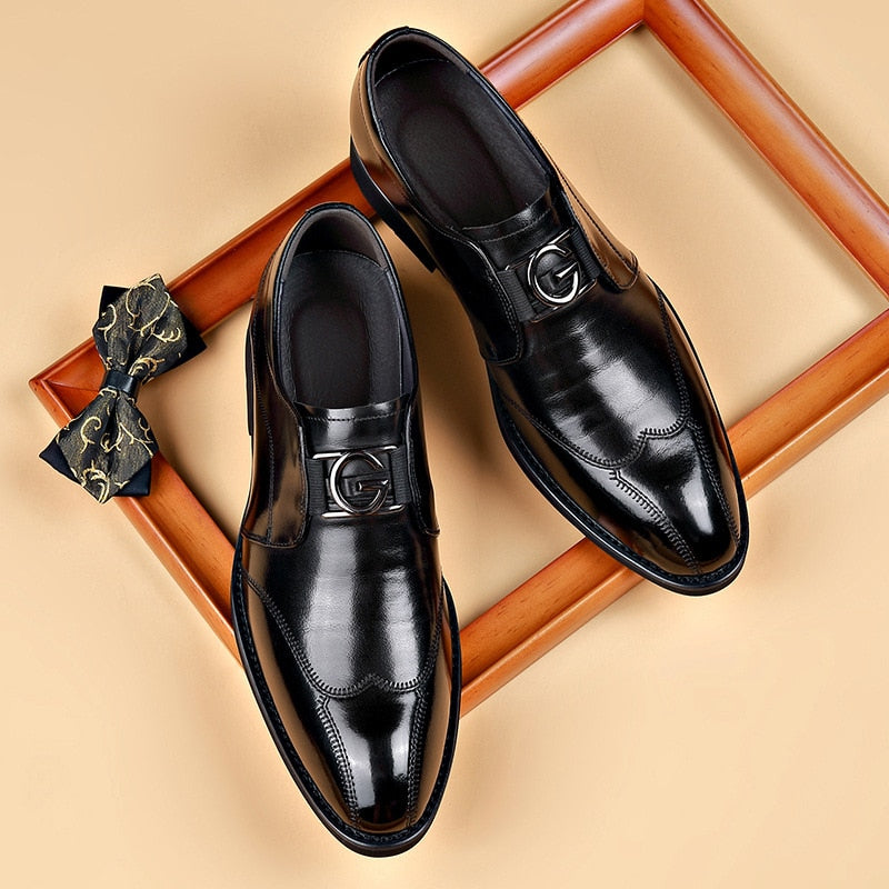 Heren Schoen | Leren Brogue Loafer | Puntige Neus & Klassiek Design | Dress Shoe