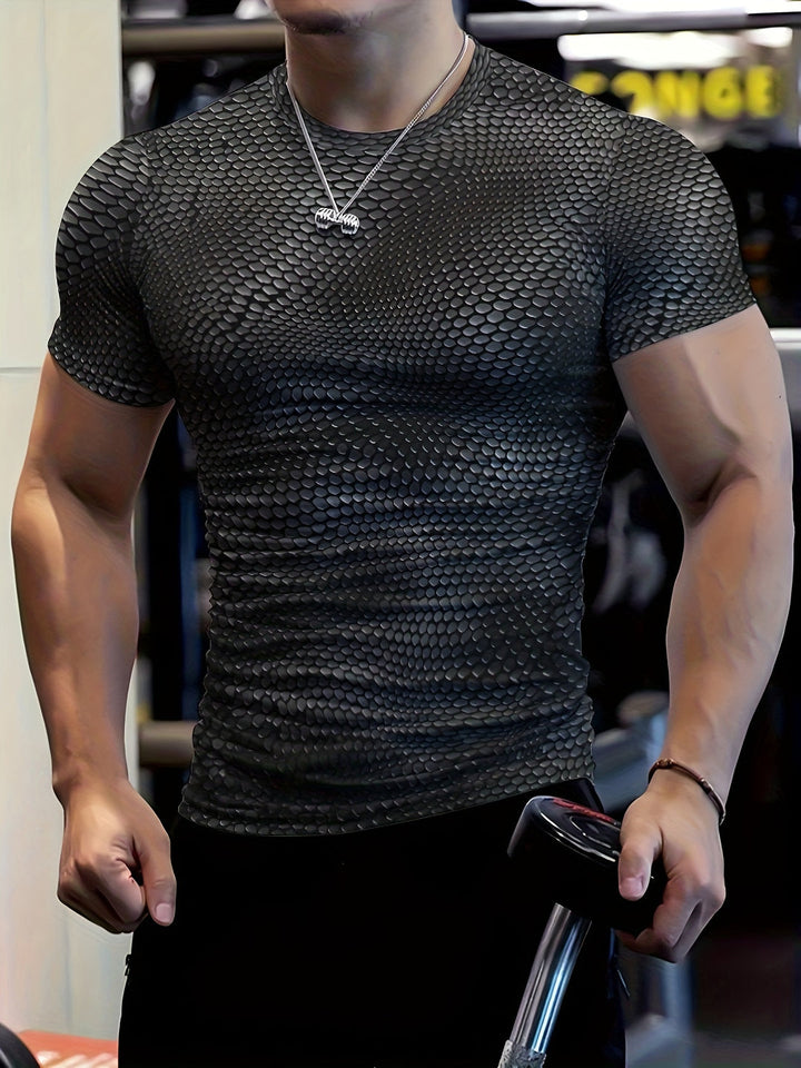 Heren T-shirt | 3D Geometrisch Patroon | Hoge Stretch & Scheurvast | Zomer Sporttop