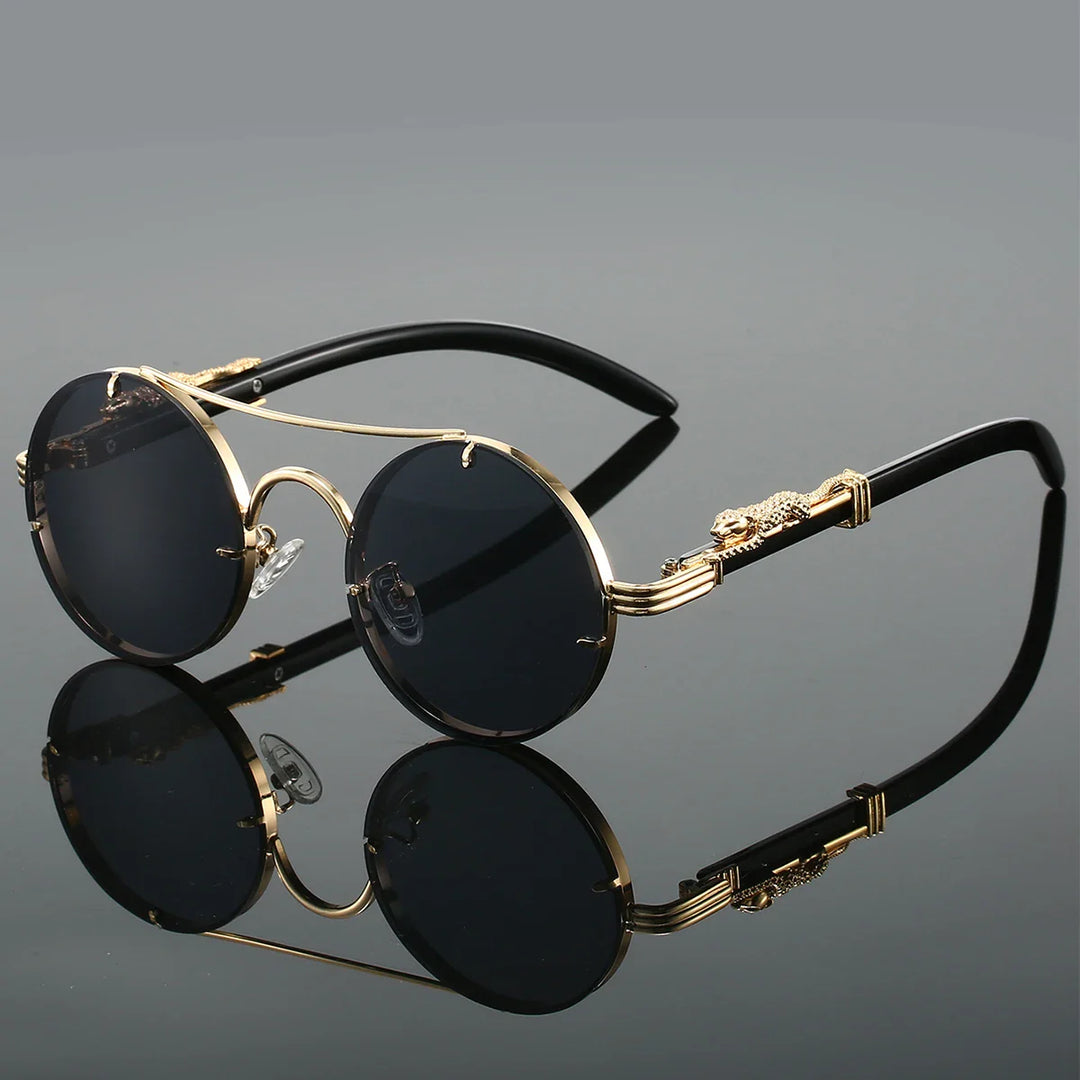 Heren Ronde Zonnebril | Vintage Luipaard Design | UV400 Bescherming | Luxe Retro Look