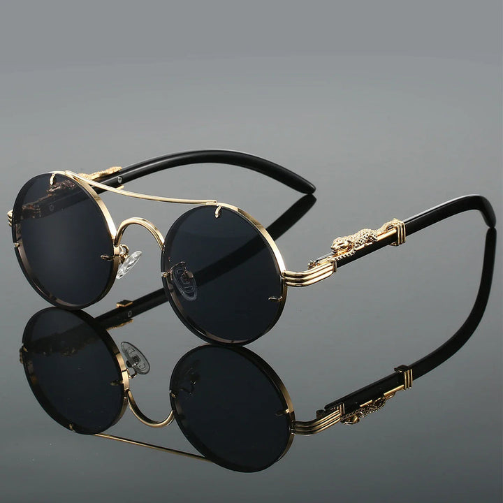 Heren Ronde Zonnebril | Vintage Luipaard Design | UV400 Bescherming | Luxe Retro Look