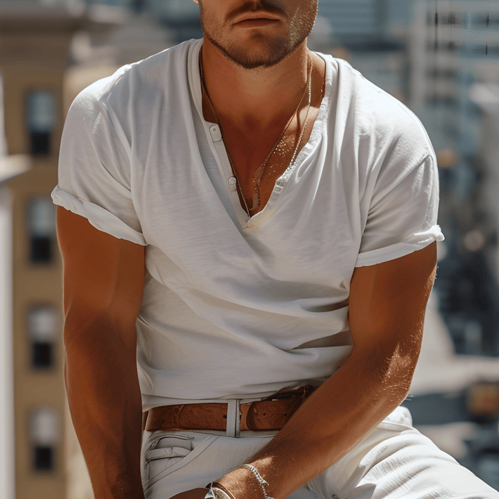 Heren Zomer T-shirt | Henley Kraag | Casual & Comfortabel | Lichtgewicht Polyester