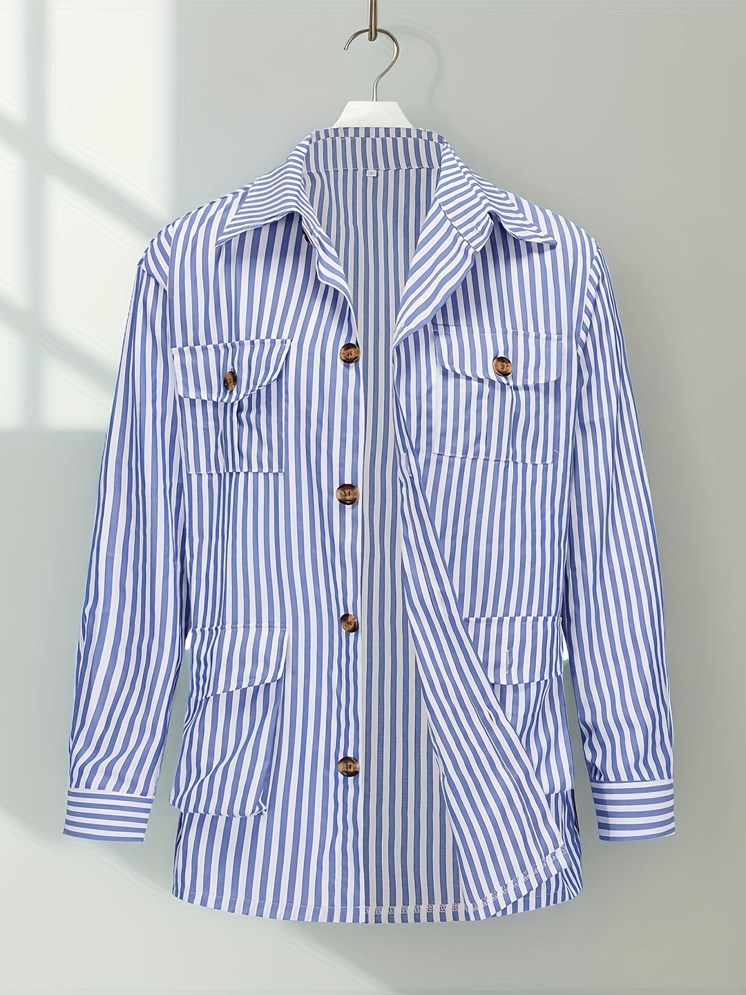 Heren Jas | Verticale Strepen | Klassieke Kraag & Ceintuurdetails | All-Season
