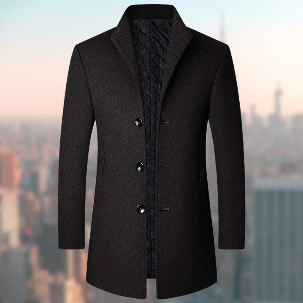 Heren Jas | Half-Lang & Slim Fit | Opstaande Kraag & Warme Wollook | Polyester