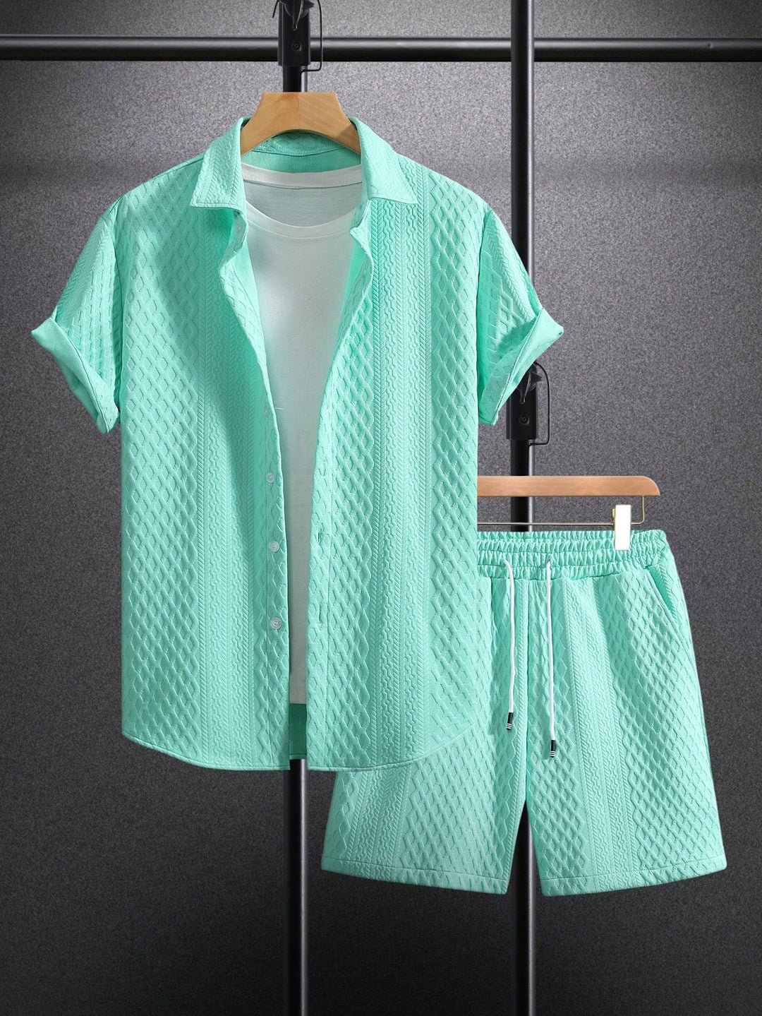 Heren Zomer Set | Revers Overhemd & Trekkoord Shorts | Effen Kleur | Casual