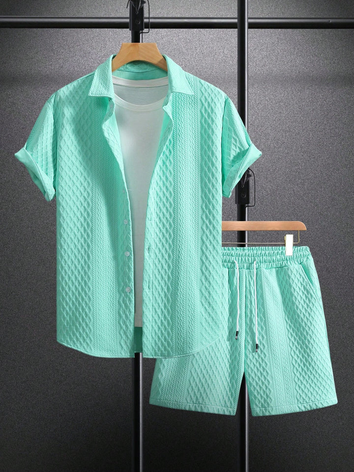 Heren Zomer Set | Revers Overhemd & Trekkoord Shorts | Effen Kleur | Casual