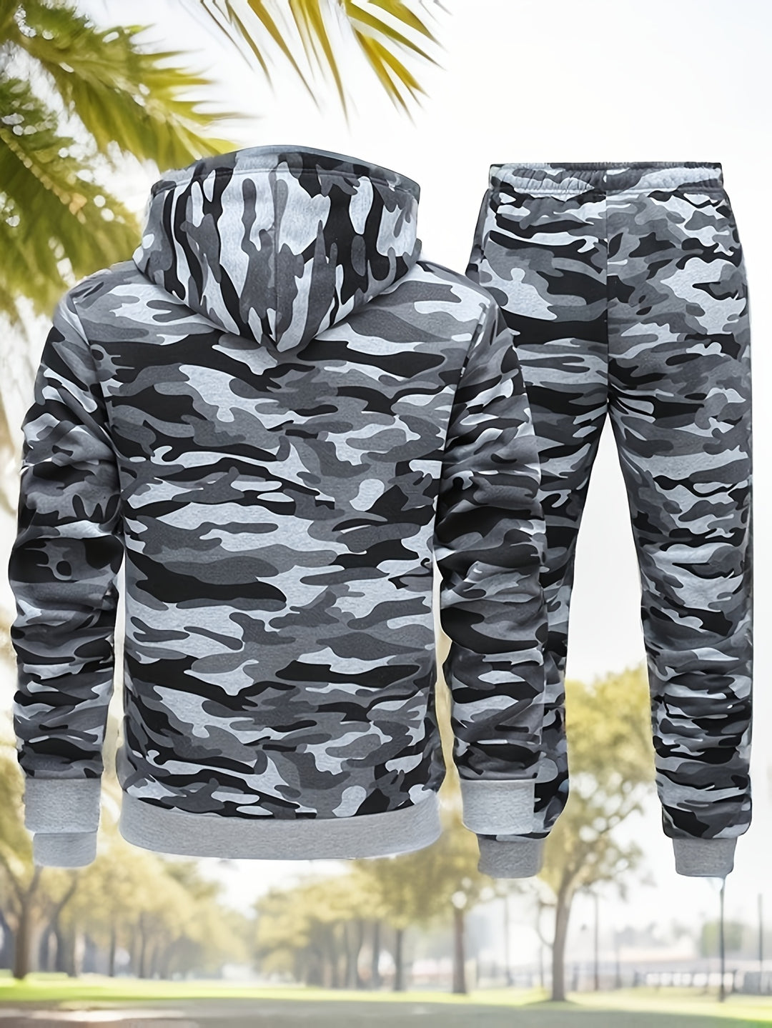 Heren Camouflage Hoodie en Sportpak | Gebreid Polyester | Lange Mouwen | Trekkoord Tailleband