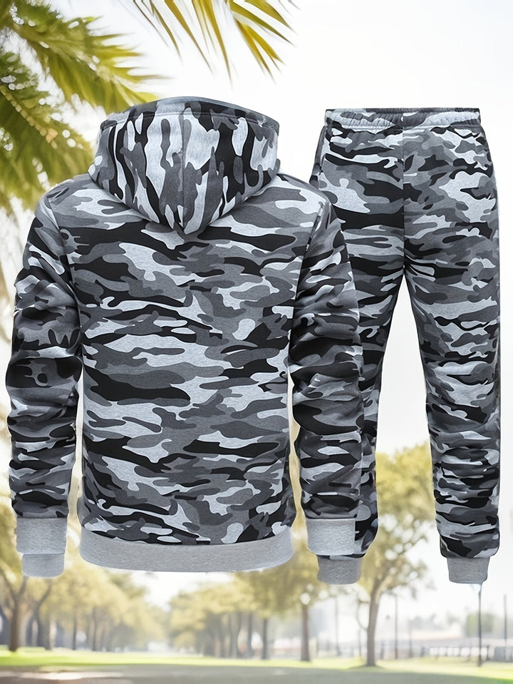 Heren Camouflage Hoodie en Sportpak | Gebreid Polyester | Lange Mouwen | Trekkoord Tailleband