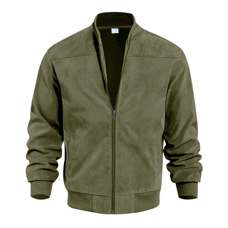 Winterjas Heren | Retro Zip-Up Jacket | Baseball Kraag & Effen Kleur Tussenjas