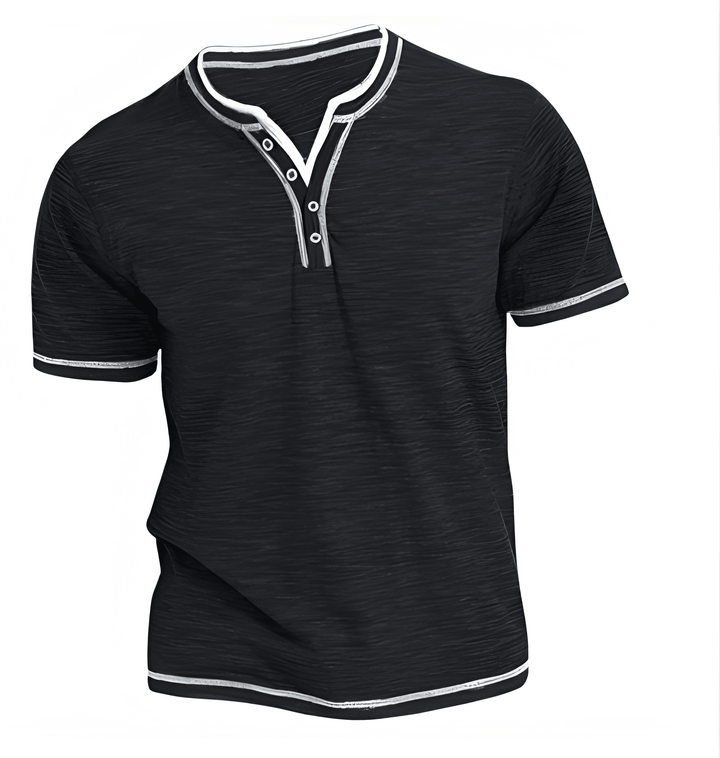 Heren Henley Shirt Korte Mouw - Moderne Knoopsluiting