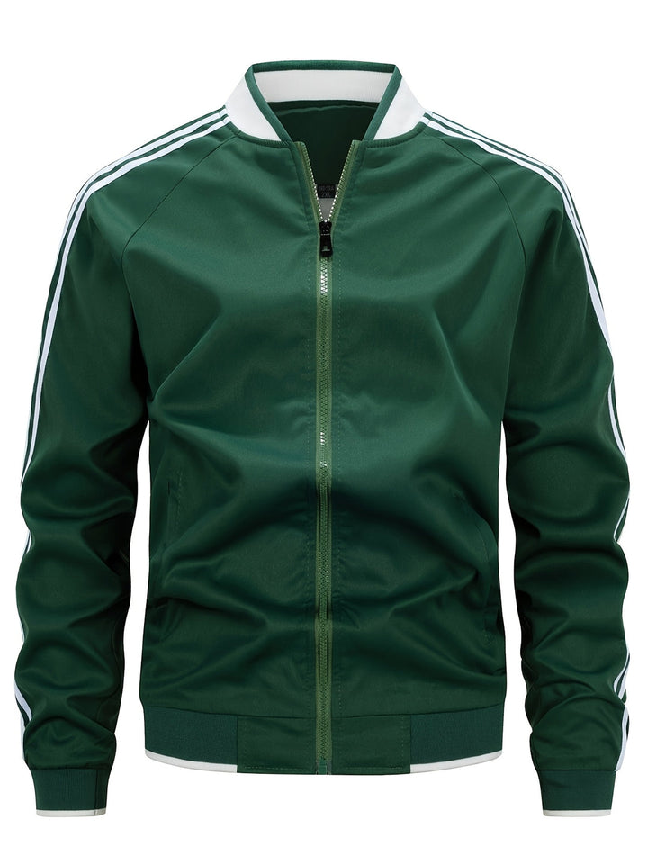 Heren Sportvest | Lichtgewicht & Ademend | Baseballkraag & Gestreepte Mouwen | Groen