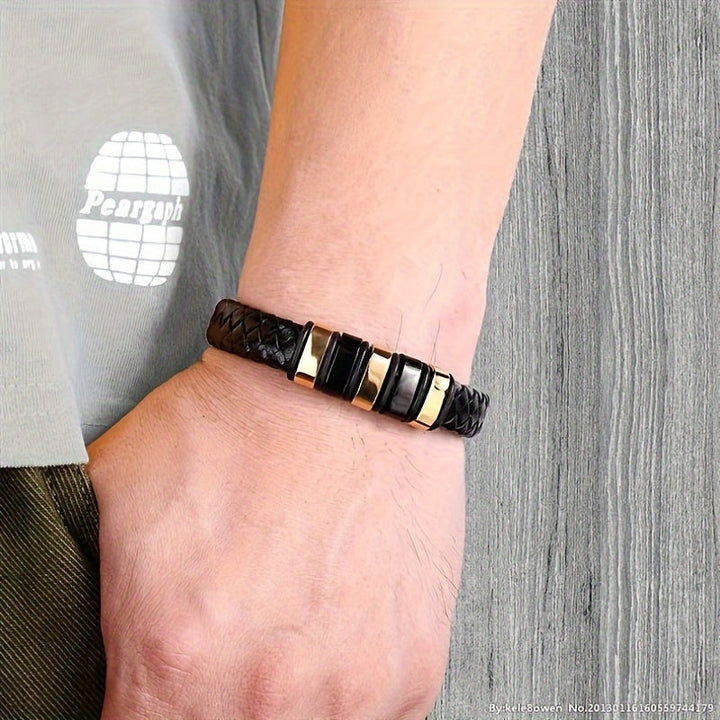 Heren Armband | Zwart Kunstleer & Magnetische Sluiting | Modieus & Comfortabel | Legering