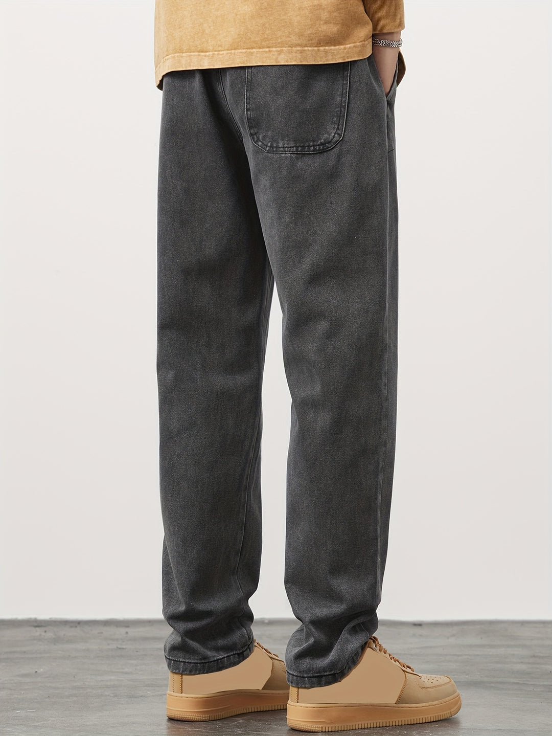 Heren Denim Broek | Gewassen Look met Zakken | Trekkoord & Rechte Pijp | Casual & Outdoor