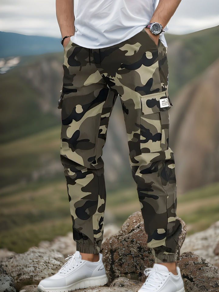 Heren Cargo Broek | Camouflageprint | Trekkoord Taille | Duurzaam Polyester