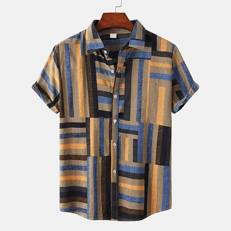 Heren Shirt | Korte Mouw | Patchwork Print | Zomer