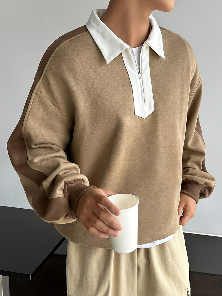 Heren Sweatshirt | Kleurblokken & Ritssluiting | Warm & Comfortabel | Herfst/Winter