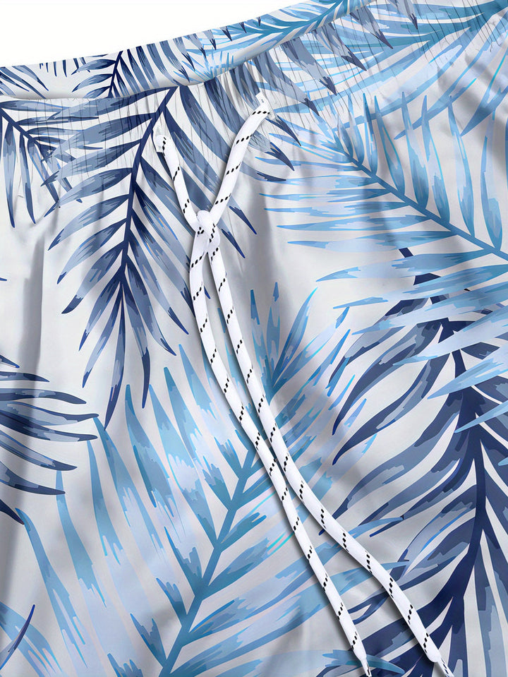 Heren Zwemshort | Tropische Bladeren Print | Lichtgewicht & Ademend | Blauw