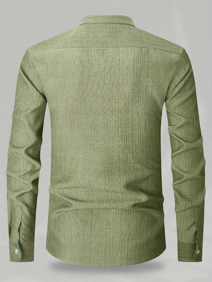 Heren Overhemd | Effen Kleur & Ronde Hals | Lange Mouwen & Casual Zakelijk