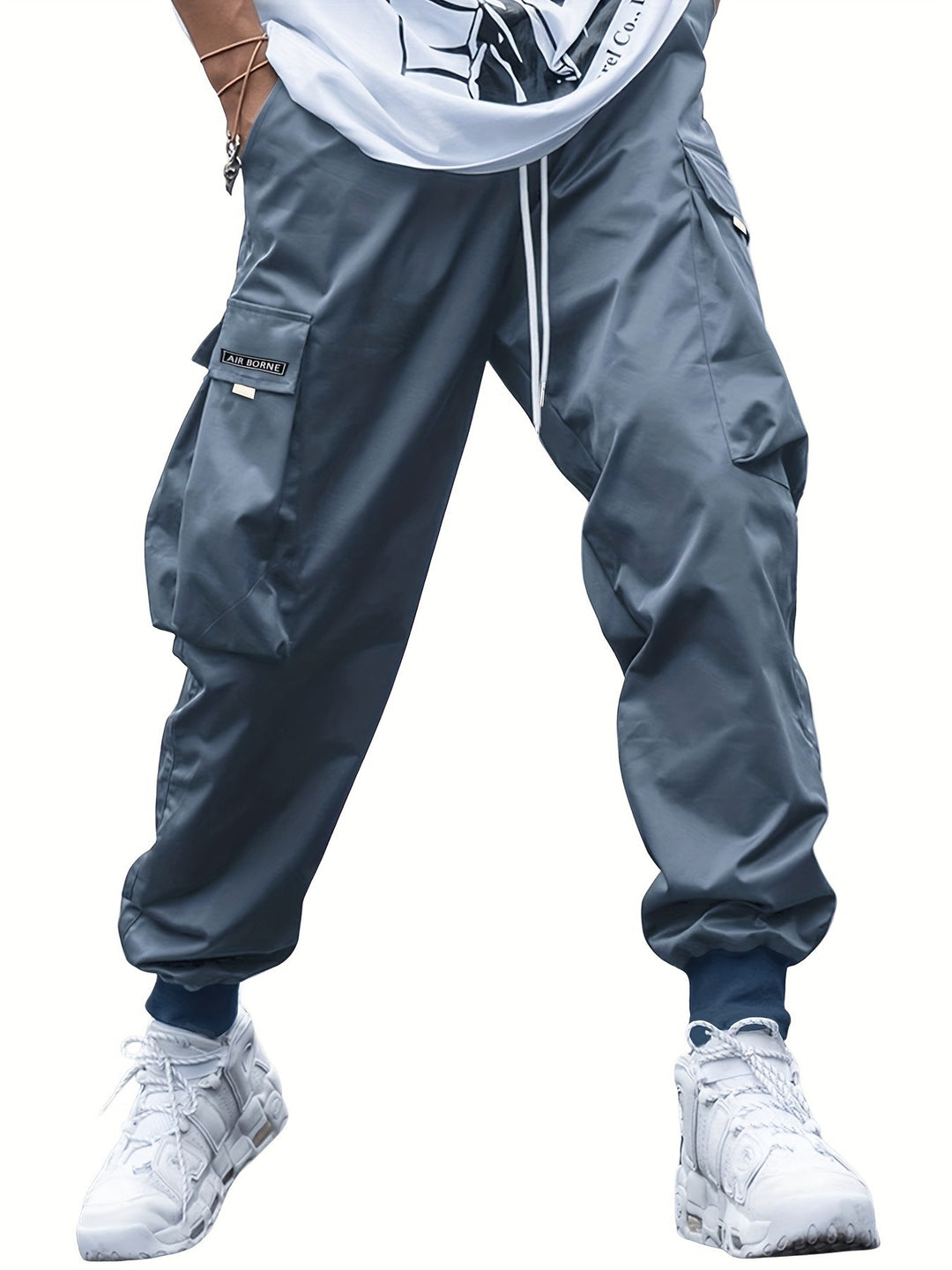 Heren Cargo Broek | Effen Kleur & Niet-Rekbaar | Geweven Jogger Stijl met Zakken | Casual & All-Season