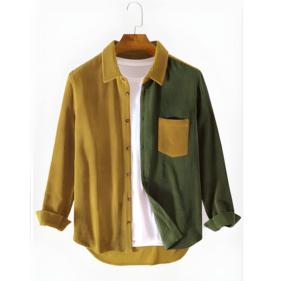 Heren Overhemd | Ribfluweel & Stretch | Gestreepte Kraag & Borstzak | Voorjaar & Najaar