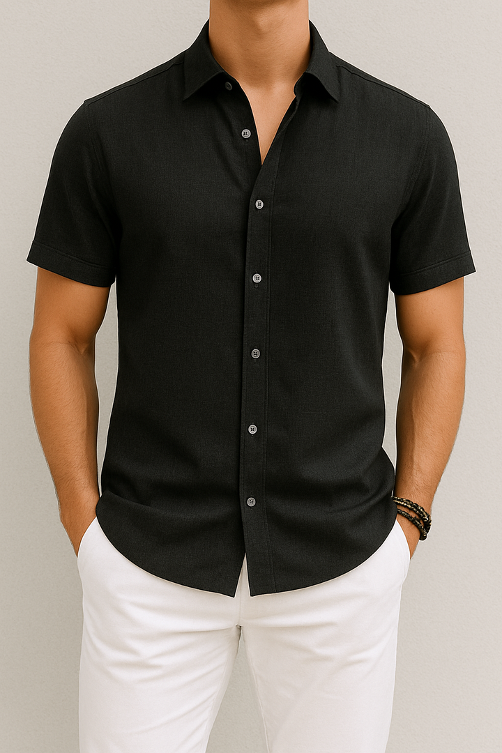 Heren Linnen Overhemd | Korte Mouwen | Casual & Formeel | Klassiek Design