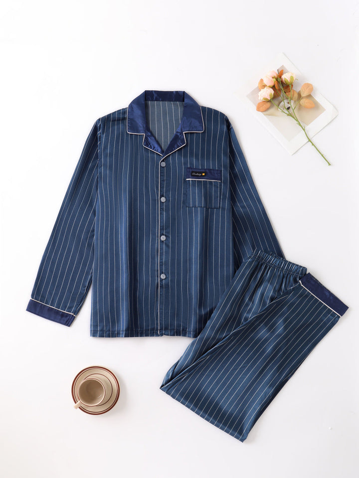 Heren Pyjama Set | Satijn Gestreept | Comfortabel & Luxe Nachtkleding | Lange Mouwen