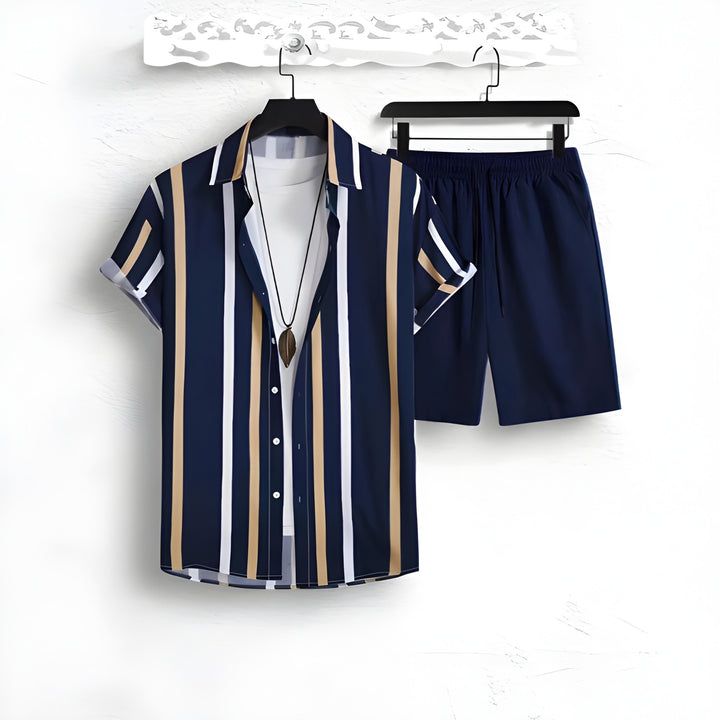 Heren Zomerset | Gestreepte Print | Korte Mouw Overhemd & Short | 2-delig Polyester