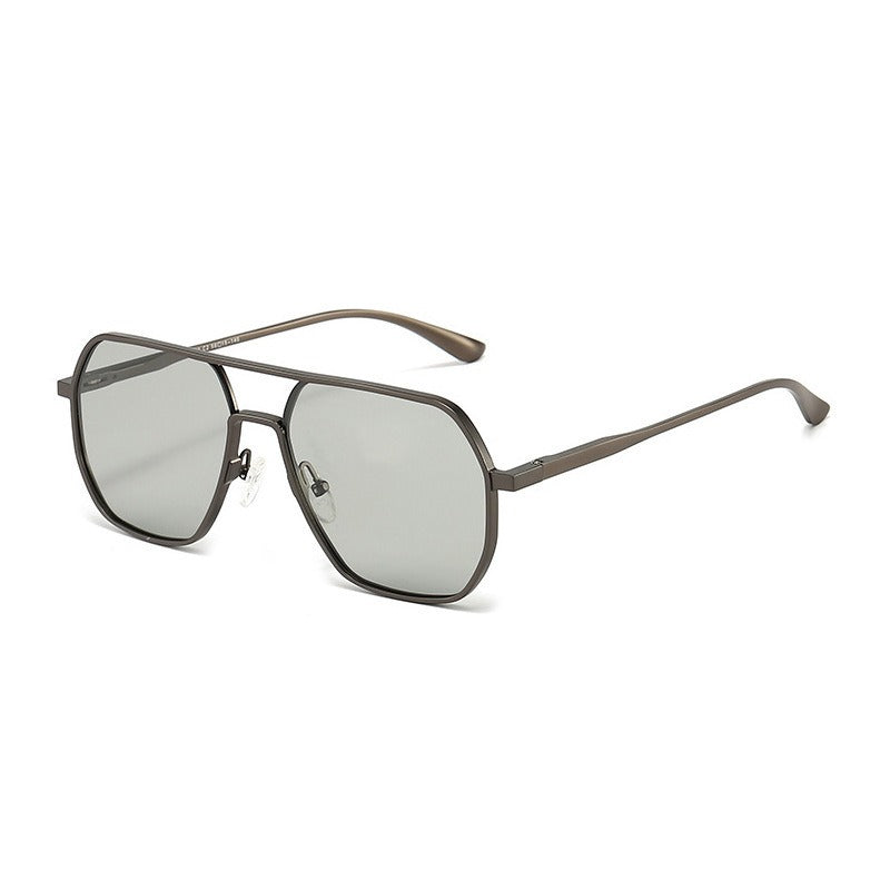 Heren Zonnebril | Geometrisch Metalen Frame | Dubbele Brug | Trendy & Zakelijk