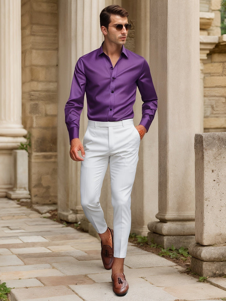 Heren Overhemd | Slim Fit | Effen & Subtiele Glans | Formeel & Casual