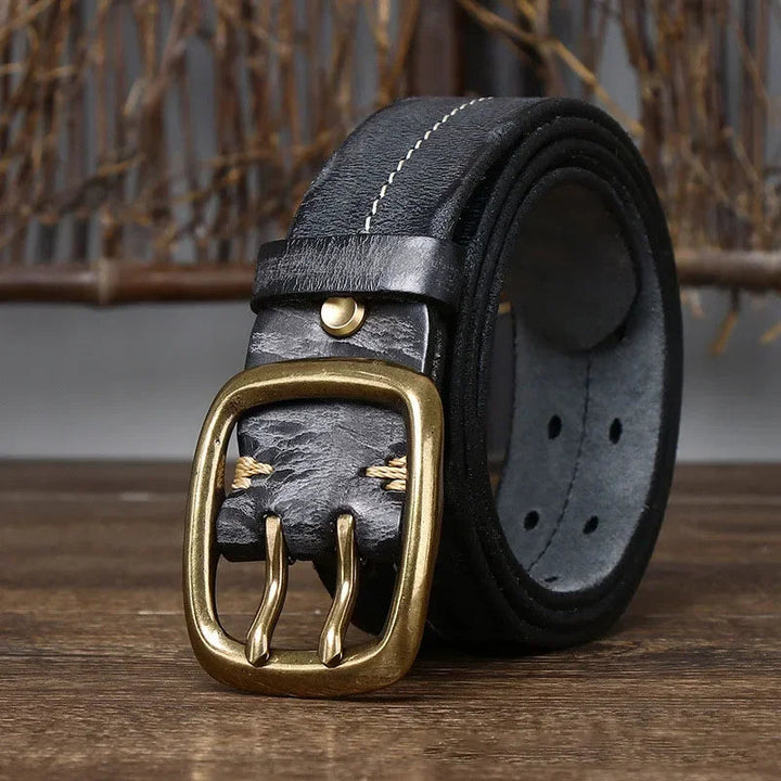 Heren Riem | Echt Runderleer | Dubbele Messing Gesp | Retro & Stevig