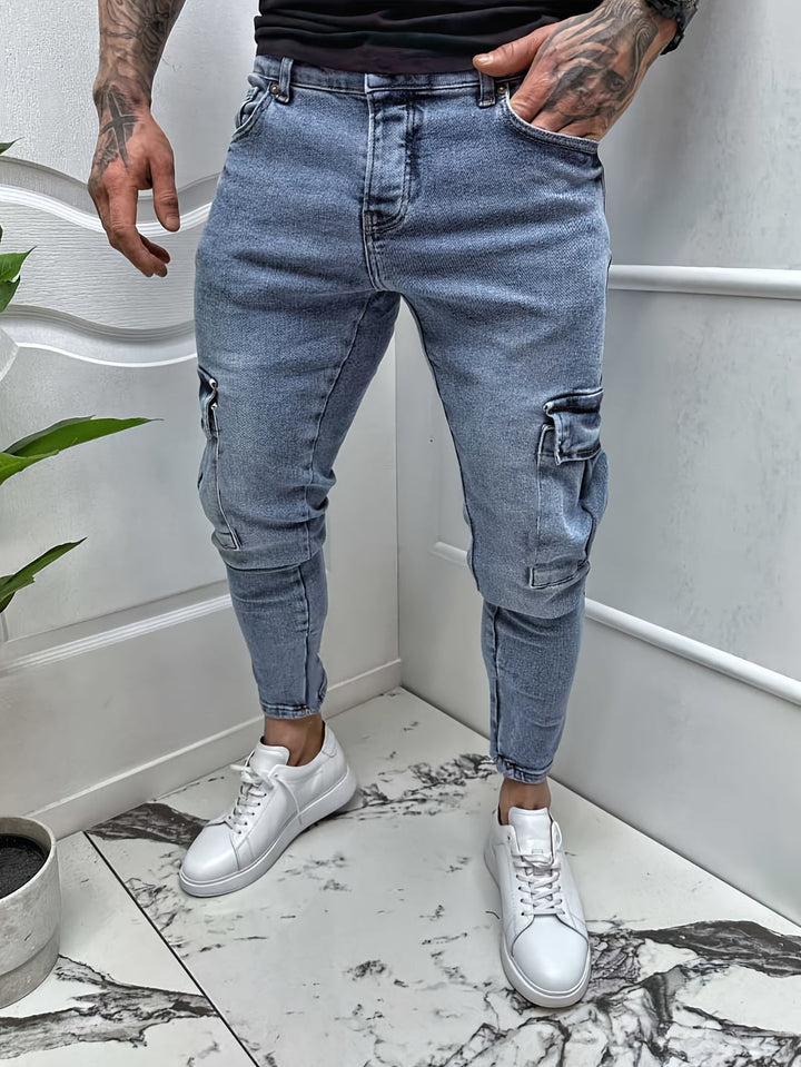 Heren Cargo Jeans | Slim Fit Hip-Hop Stijl | Meerdere Zakken & Ruwe Wassing | Stretch Denim