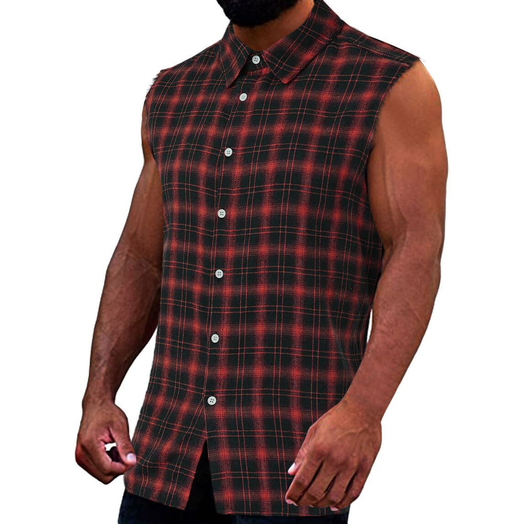 Herenshirt | Mouwloos Geruit Flanellen Overhemd | Casual Street & Strandstijl