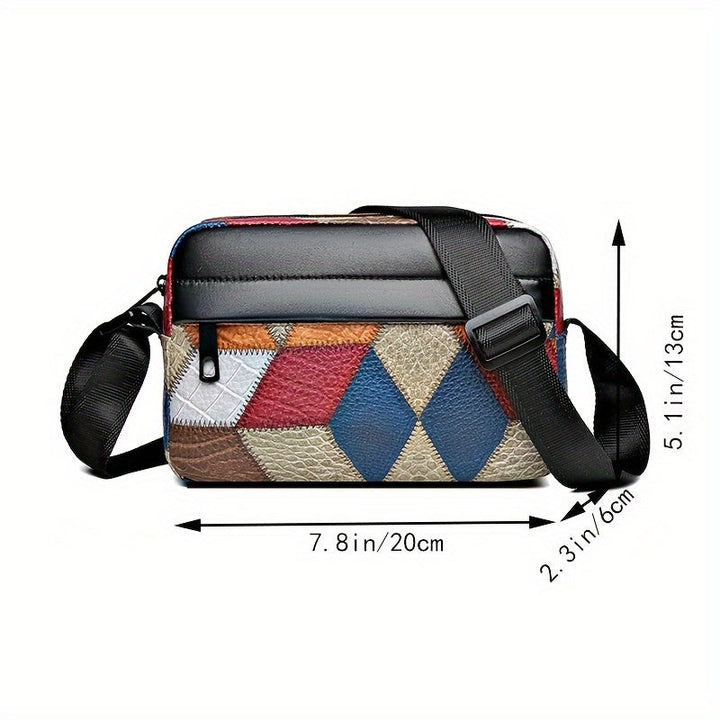 Heren Schoudertas | Luxe Crossbody | Patchwork Ruitdesign | Zacht PU-leer