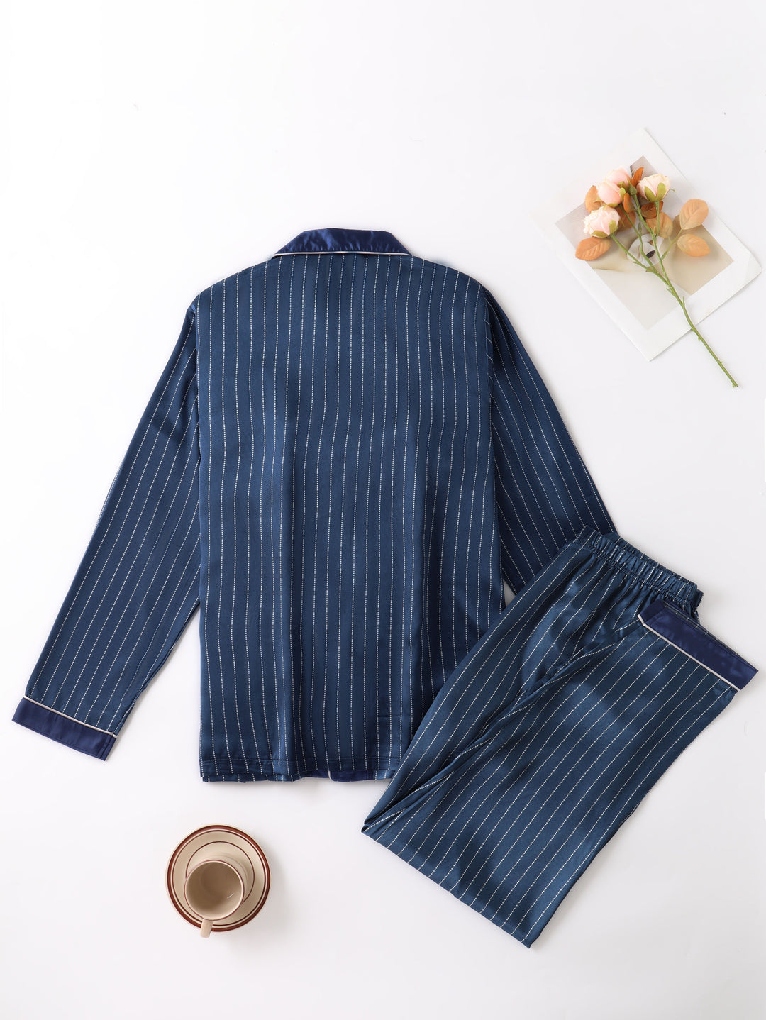 Heren Pyjama Set | Satijn Gestreept | Comfortabel & Luxe Nachtkleding | Lange Mouwen