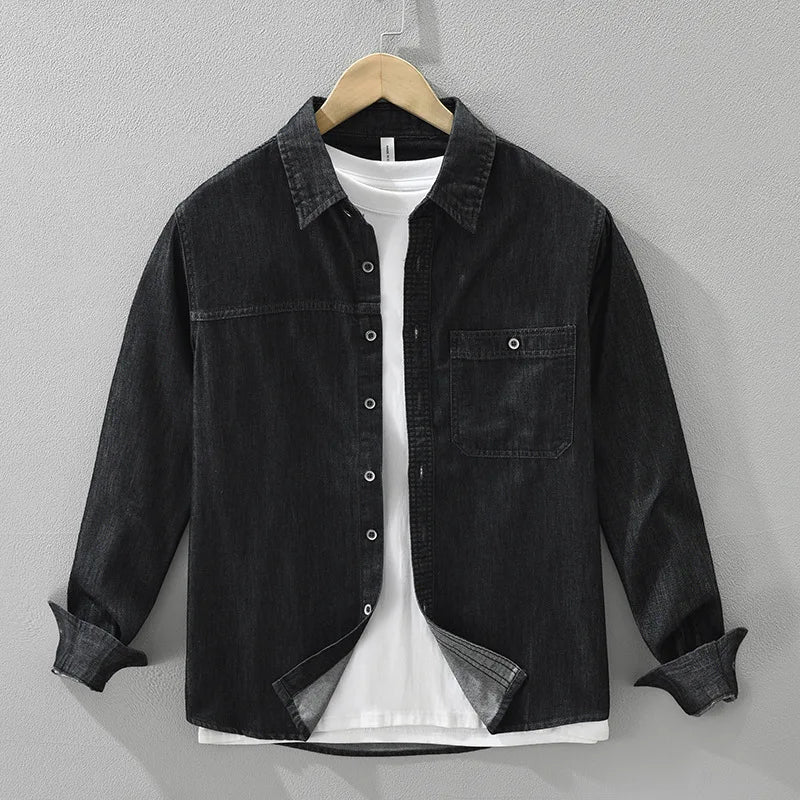 Heren Overhemd | Denim Shirt | Opgestikte Zak | Vintage