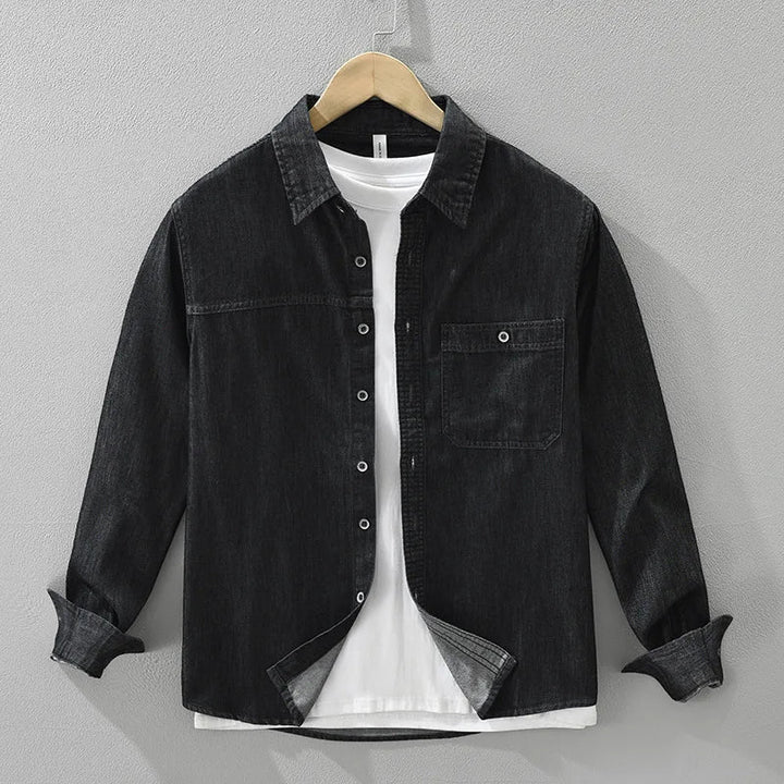 Heren Overhemd | Denim Shirt | Opgestikte Zak | Vintage
