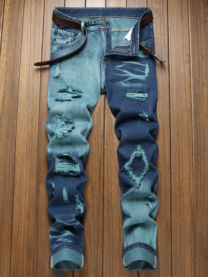 Heren Jeans | Verticale Tie-Dye Ontwerp | Rechte pasvorm | Modieuze Barrel Stijl