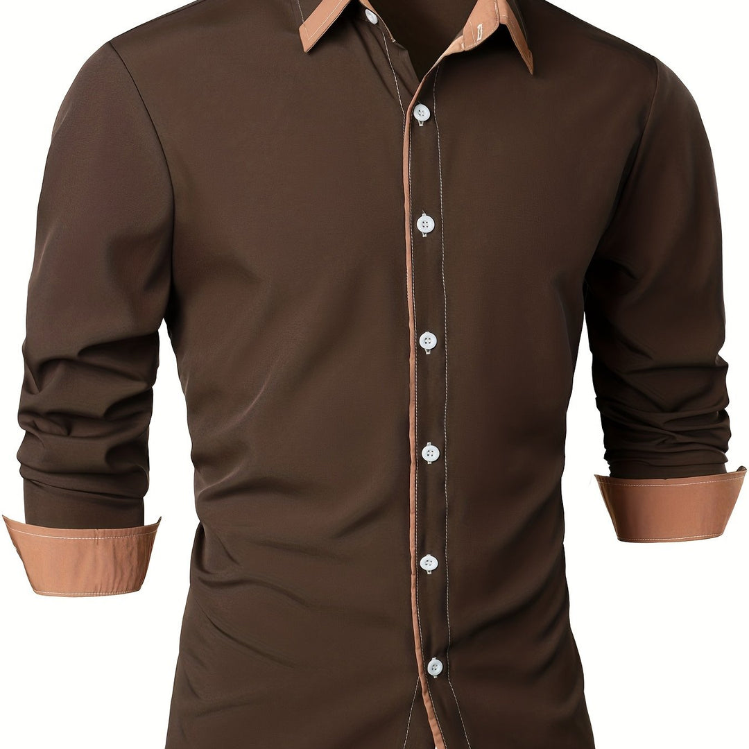 Heren overhemd | Tijdloos & Comfortabel | Contrasterende Knoop | Lange Mouwen | Casual