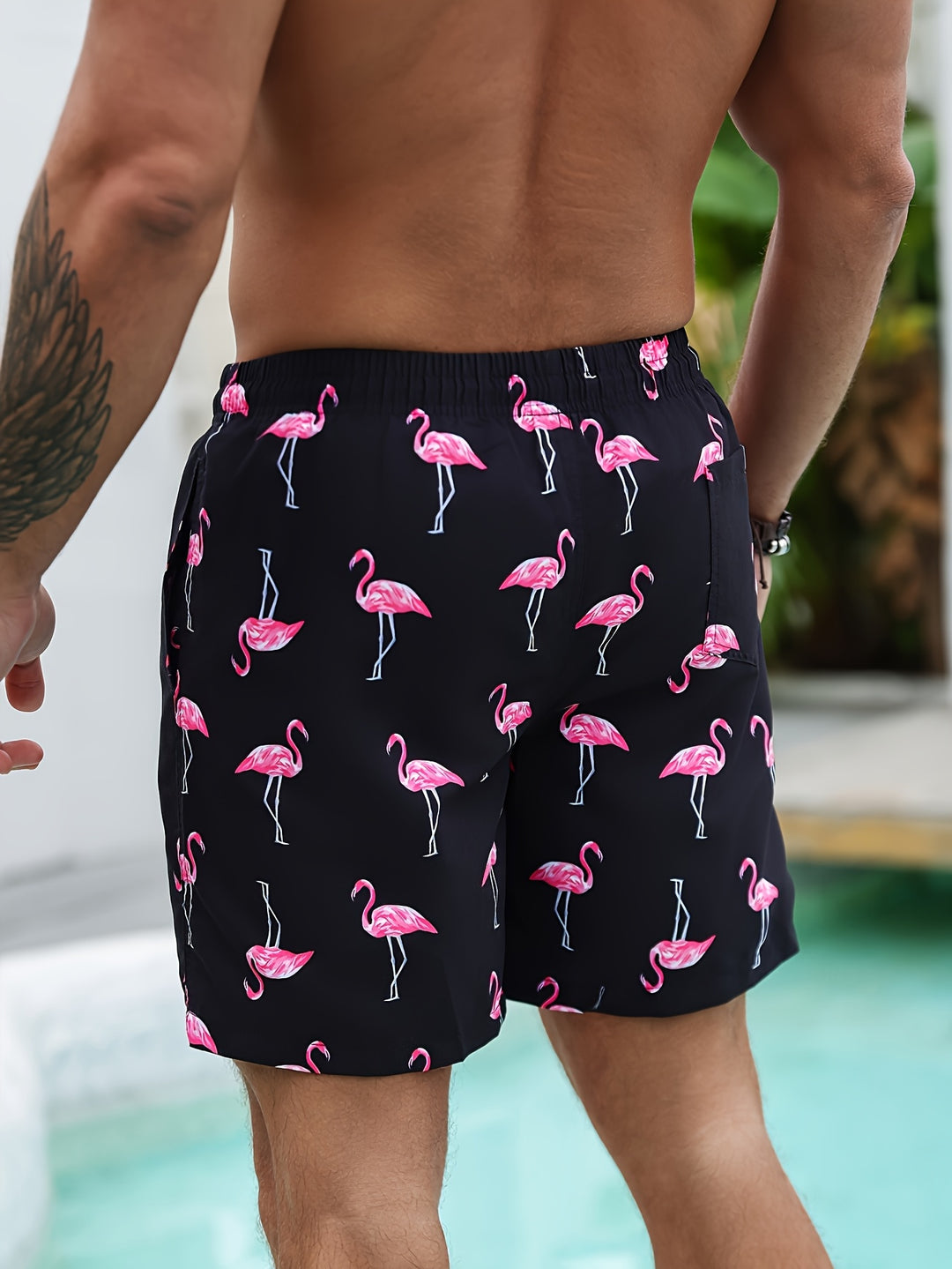 Heren Strandshorts | Gradiëntkleuren & Flamingo-Print | Causal zomerse stijl
