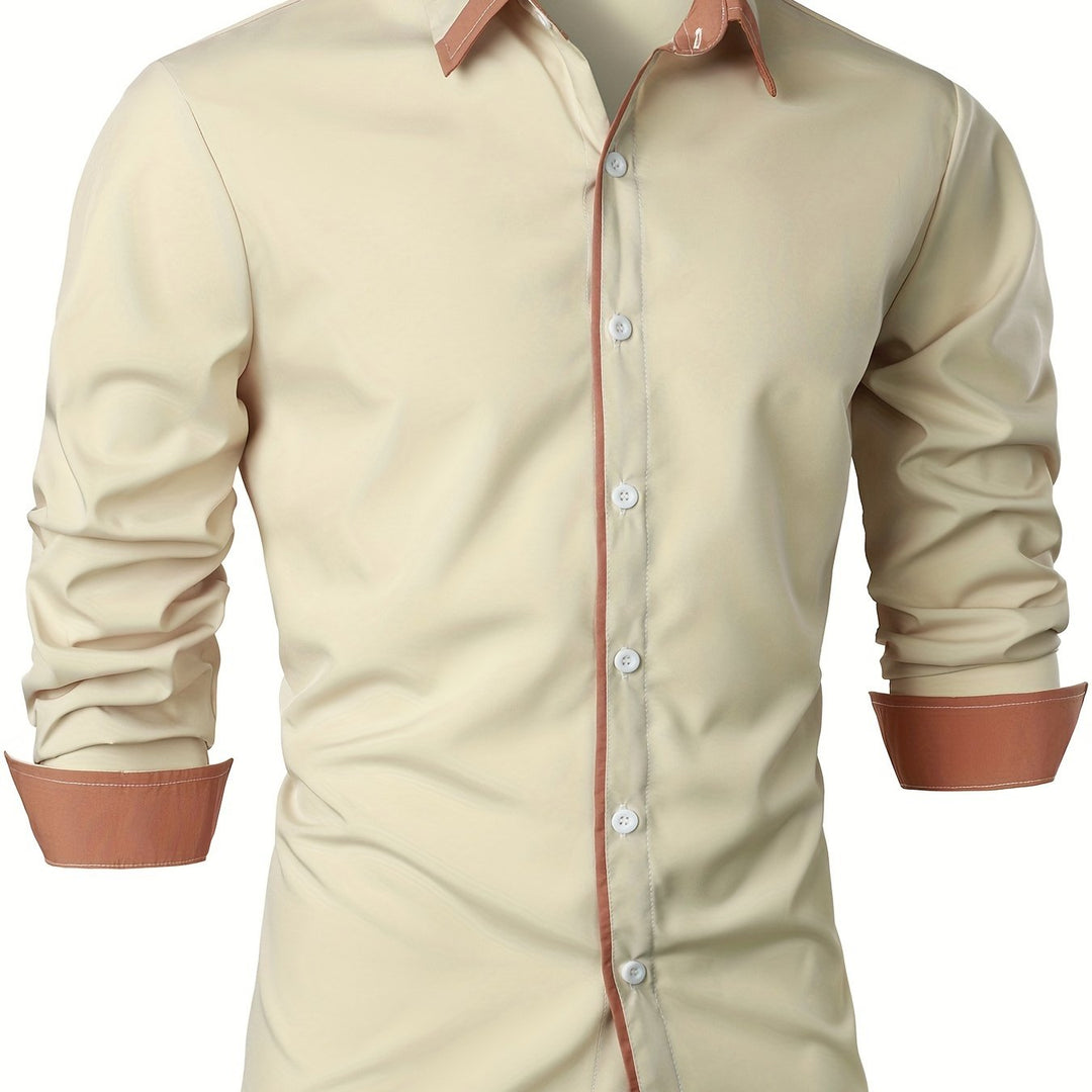 Heren overhemd | Tijdloos & Comfortabel | Contrasterende Knoop | Lange Mouwen | Casual