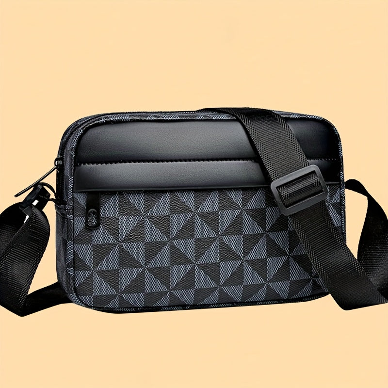Heren Schoudertas | Luxe Crossbody | Patchwork Ruitdesign | Zacht PU-leer