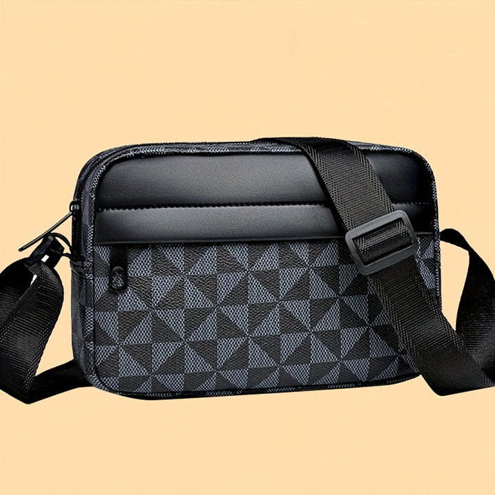 Heren Schoudertas | Luxe Crossbody | Patchwork Ruitdesign | Zacht PU-leer