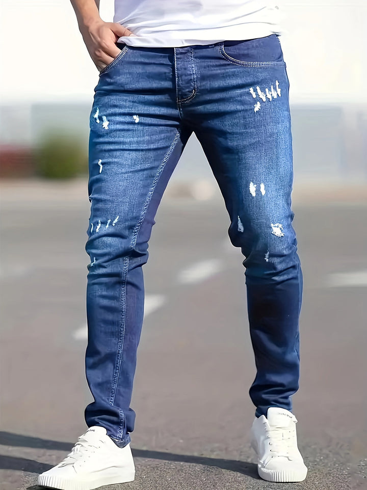 Heren Slim-Fit Gescheurde Jeans | Stoere Denim | Casual Katoenmix met Zakken
