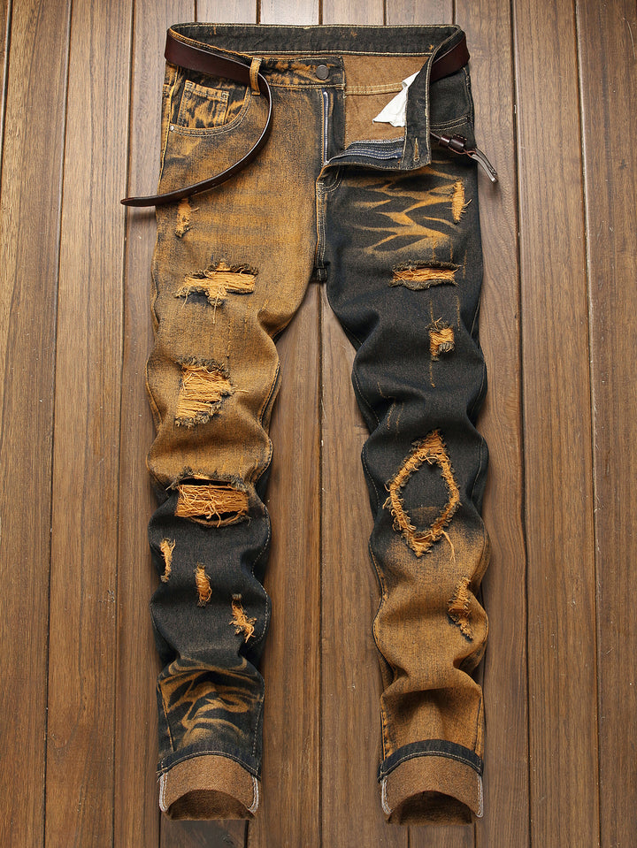Heren Jeans | Verticale Tie-Dye Ontwerp | Rechte pasvorm | Modieuze Barrel Stijl